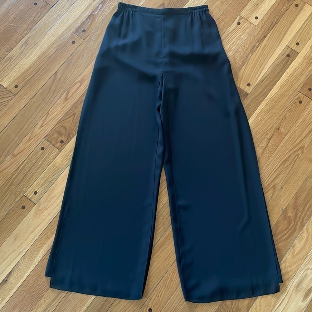 Adrianna Papell Black Wide Leg Elastic Waist Layered Chiffon Panel Pants 12